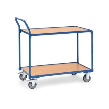 Fetra Tischwagen mit 2 Böden und hochstehendem Griff, 300 kg Tragkraft, RAL 5007 Brillantblau
