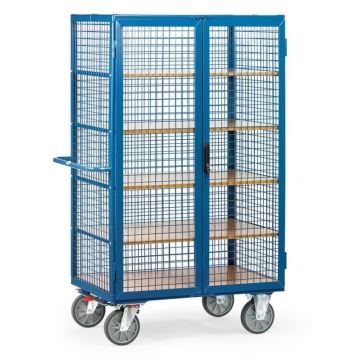 Fetra Kastenwagen 750 kg mit TOTALSTOP, Doppelflügeltür und Treibriegelverschluss, 1200 x 780 mm, RAL 5007 Brillantblau